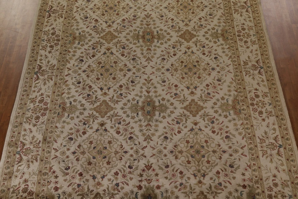 Transitional Floral Agra Area Rug 10x14 Hand-tufted Wool Large Beige Carpet - Image 3 of 4