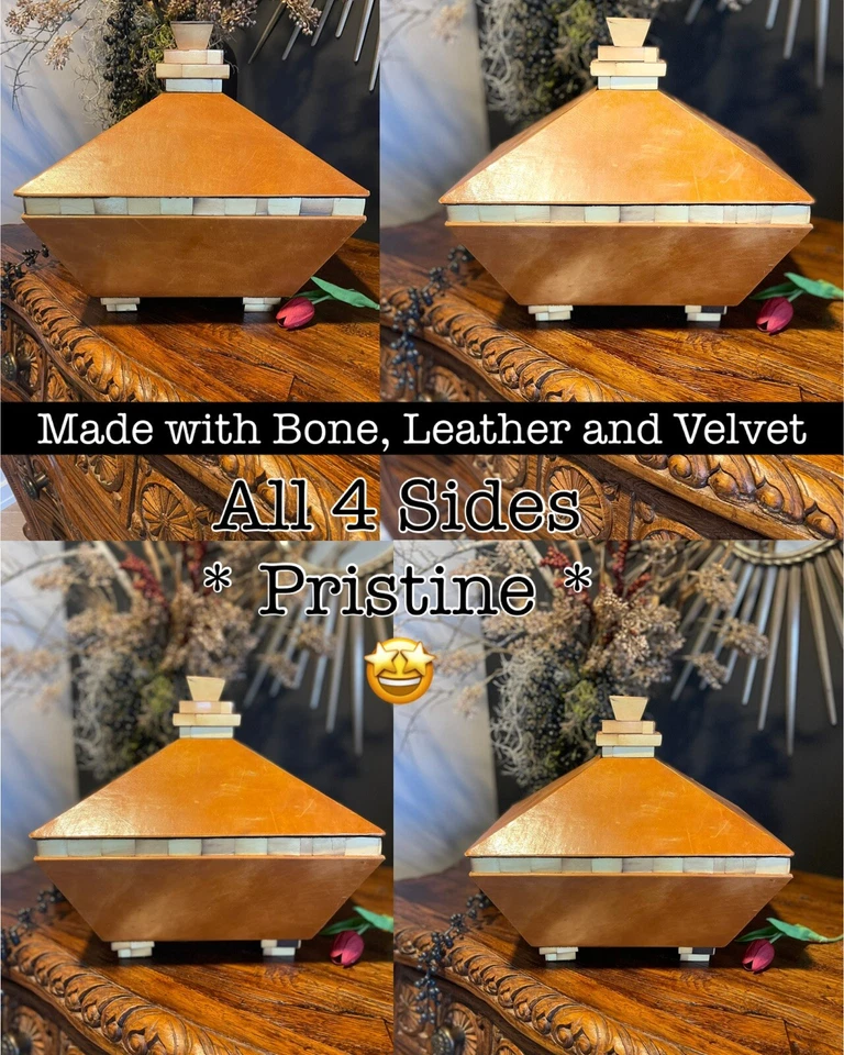 Sexy Leather and Bone Velvet Lined Decorative Box Storage Keepsake Box with Lid - Image 2 of 4