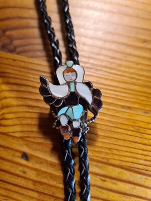Westernkravatte / Bolo Tie 925er Sterling Silber mit Mosaikinlay