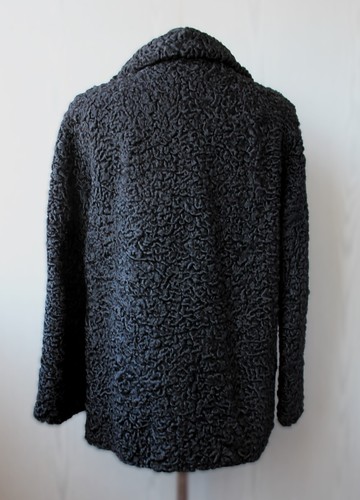 Black natural Persian lamb fur jacket, karakul coat, vintage, size L, for women - Picture 10 of 21