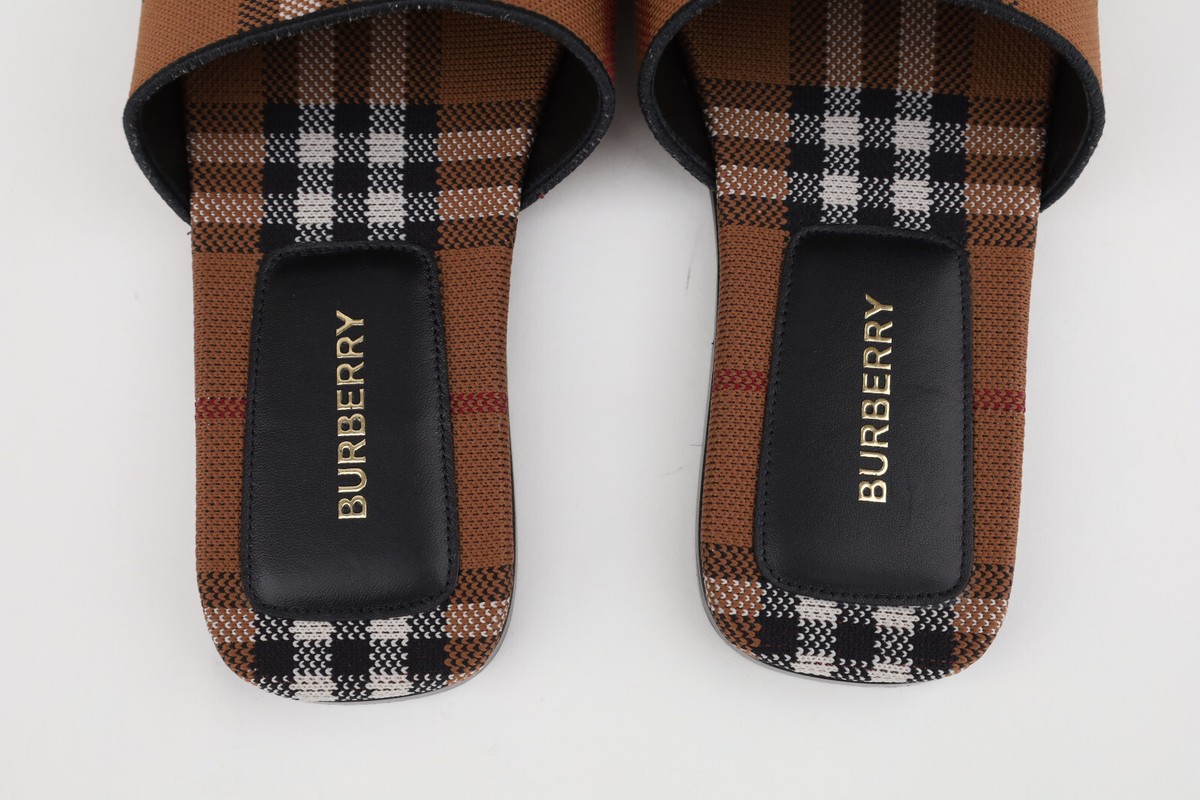 BURBERRY Wilma Check Flat Slide Sandals In Brown Sz 8.5 - EU
