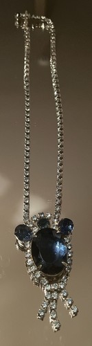 Stunning Vintage Art Deco Sapphire Blue & Light Blue Glass Rhinestone Necklace - Picture 5 of 16