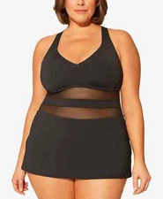 $145 BLEU BY ROD BEATTIE Plus Dont Mesh With Me Cross Back Swimsuit 18W yse1523