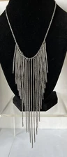 Zad Metal Fringe Bib Chain Necklace Silver Tone