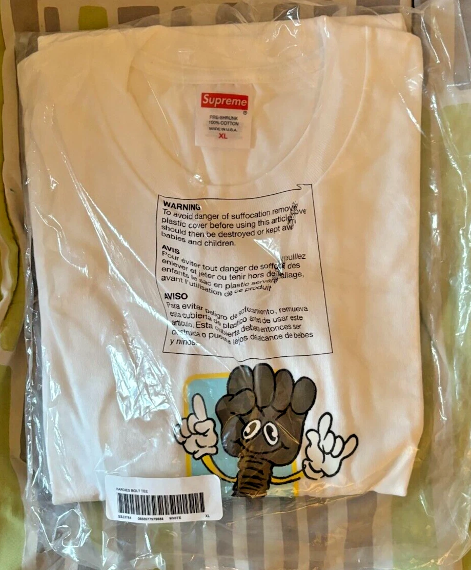 T shirt blanc Supreme Hardies Bolt flambant neuf SS23 taille XL