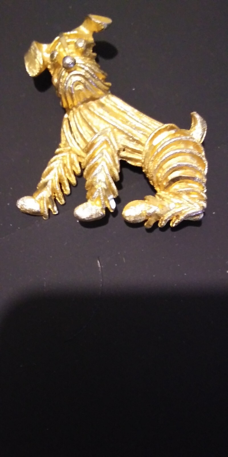 Vintage Scottie Dog Brooch Pin Signed J.S. Gold Tone Metal MATTE AND