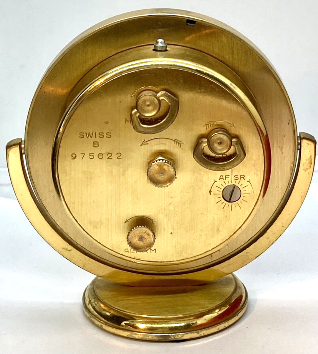 Vintage IMHOF Swiss 8 Day Clock Round Brass Travel Alarm Swivel