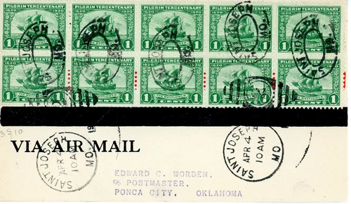 FFC CAM 3 R3N10 St. Joseph to Ponca City 10 one cent Pilgrim block