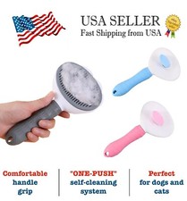 Dog Cat GRAY Self Cleaning Brush Grooming Tool Gently Removes Loose Undercoat