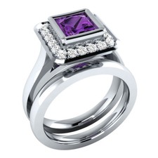 0.65 Ct Princess Simulated Amethyst Bridal Wedding Ring Real 925 Sterling Silver