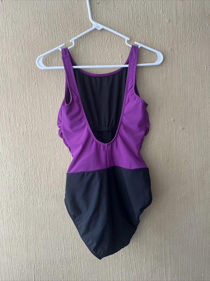 Traje de baño Shape FX de una pieza para mujer 12 negro púrpura traje de baño bloque de color adelgazante Foto 3 de 4
