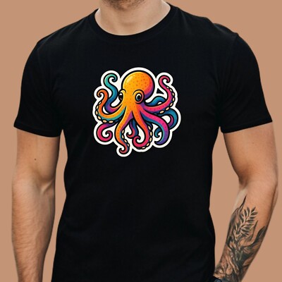 Herren T Shirt Bunter Oktopus Cartoon Tiermotiv Lustig Meer Fun XS bis 5XL Shirt