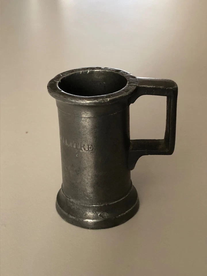 ANCIENNE MESURE EN ETAIN : DOUBLE CENTILITRE - NOMBREUX POINÇONS  - Photo 4/4