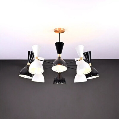 Chandelier 16 Light Italian Pendant Modern Stilnovo Mid Century Brass Fixture