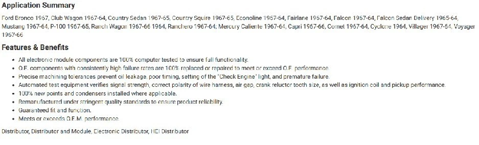 Distribuidor Reman OEM 30-2612 Ford Bronco 1967 Mustang 1967-64 Fairlane 1967-64 Foto 4 de 4