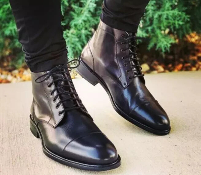 Stylish Black Leather Formal Handmade Ankle Lace Up Hiking  display picture 1