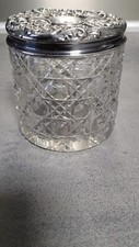 Pot cristal taillé ancien couvercle argent massif anglais style Baccarat