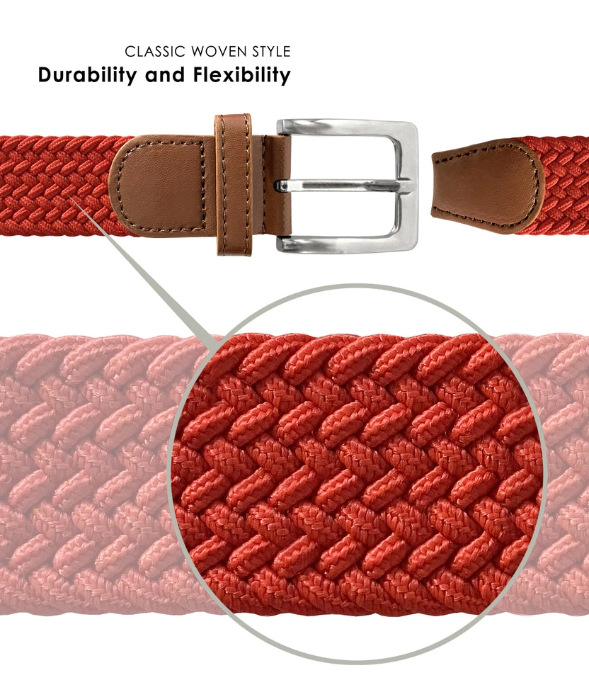 7001G Men's Stretch Belt Braided Elastic Casual Woven Canvas Fabric Belt 1-3/8" - Image 3 of 4