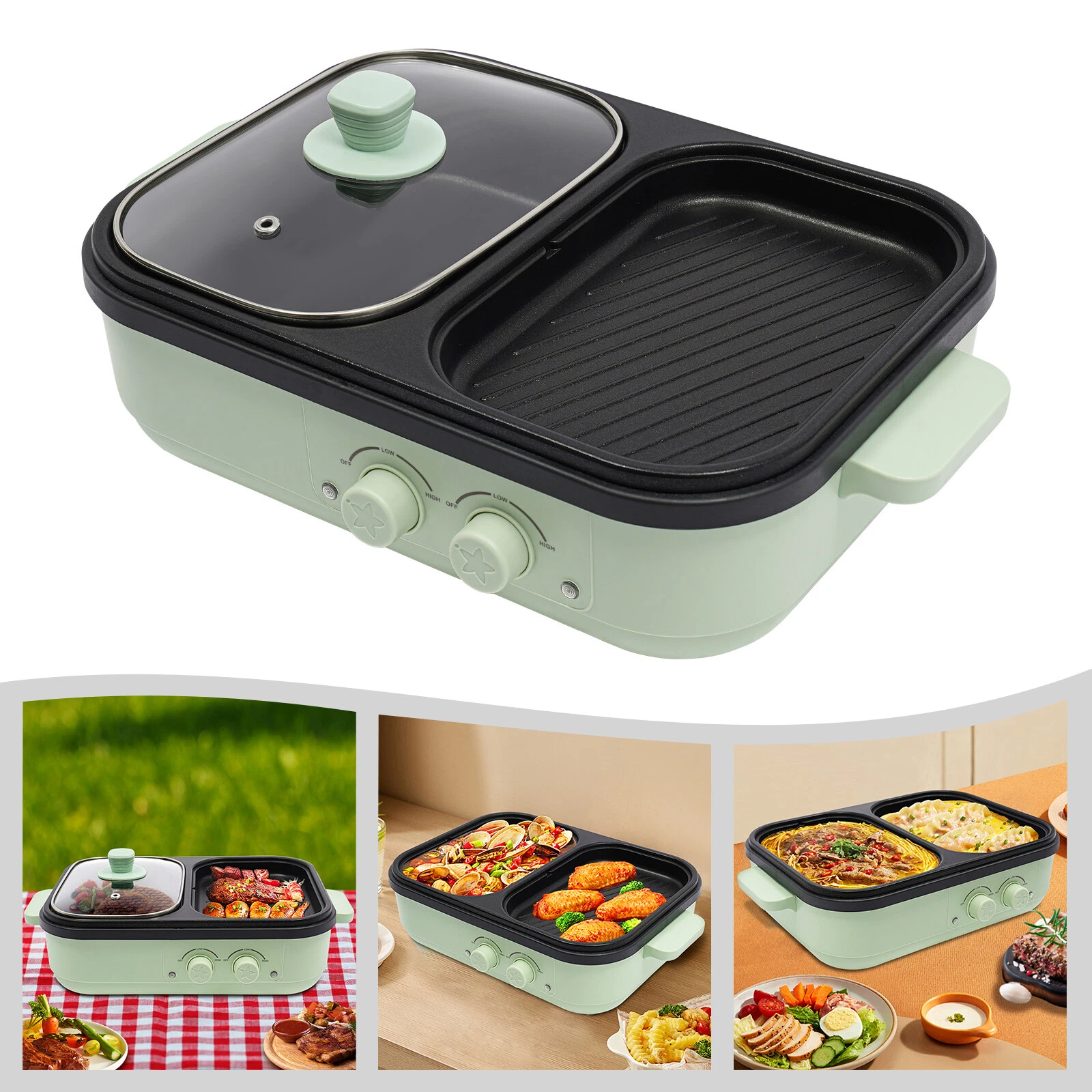 Electric Hot Pot With Grill Area, Multi-purpose Hot Pot, 2-In-1 Electric Hot Pot