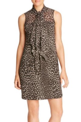 Michael Kors MF68WGU54N Black Leopard Print Bow-Tie Chiffon Halter Dress 4R $128