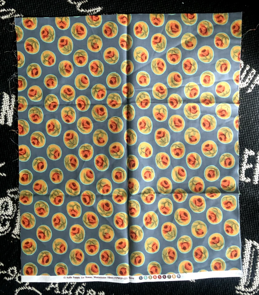 Vtg 1/2 Yd KAFFE FASSETT ROWAN Westminster Surrey Blue Orange ROSE Cotton FABRIC - Image 3 of 4