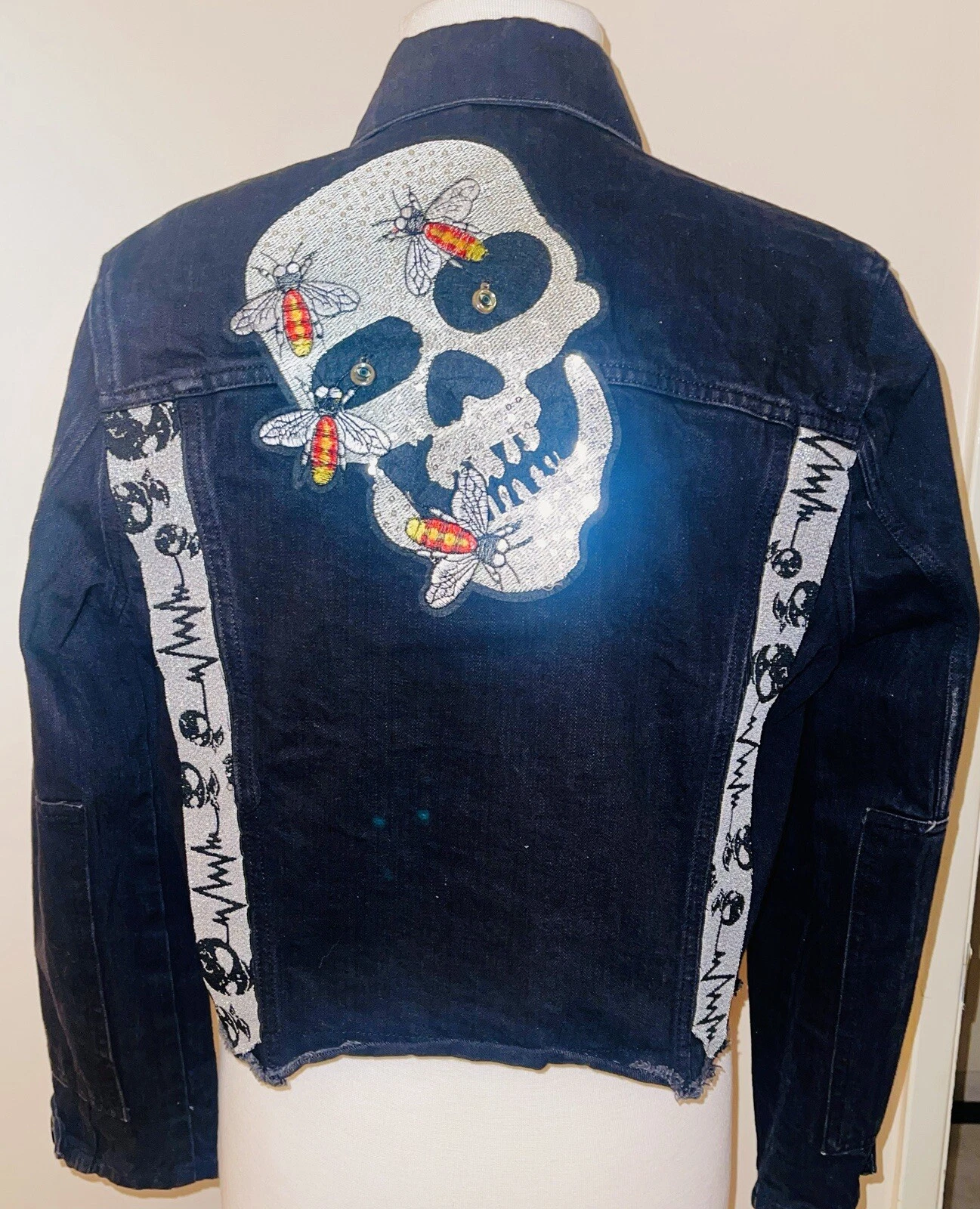 Handmade Denim Jacket With Scull & Evil Eye Sz 8
