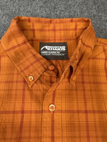 Mountain Khakis Dune Short Sleeve Shirt Mens L Orange Plaid Cotton Hiking Fishin - Picture 2 of 12