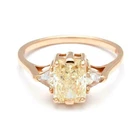 1.2ct Natural Yellow Sapphire Moissanite Trilogy Ring 14k Yellow Gold Plated