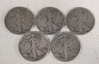 Lot of 5 Walking Liberty Half Dollar - 90% Silver 1935 D & 2 S, 1943 S, 1945 P