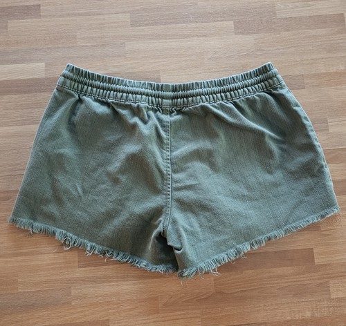 Aerie Cut-Off Shorts S Drawstring Elastic-Waist Frayed-Hem Army Green Granola - Picture 3 of 6