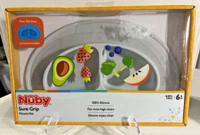 New in box Nuby Sure Grip High Chair/table Miracle Mat 100% Silicone  light gray