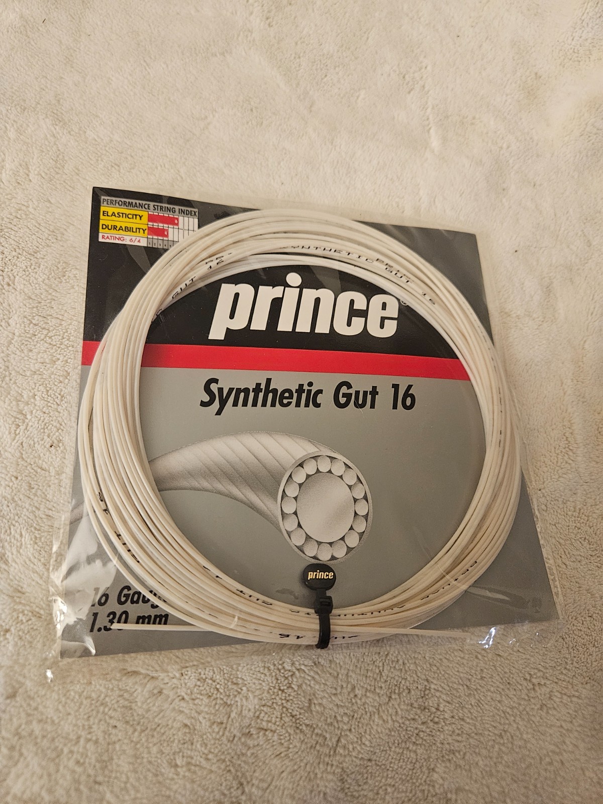 Prince Synthetic Gut with Duraflex 16 gauge (1.30mm) tennis racquet string