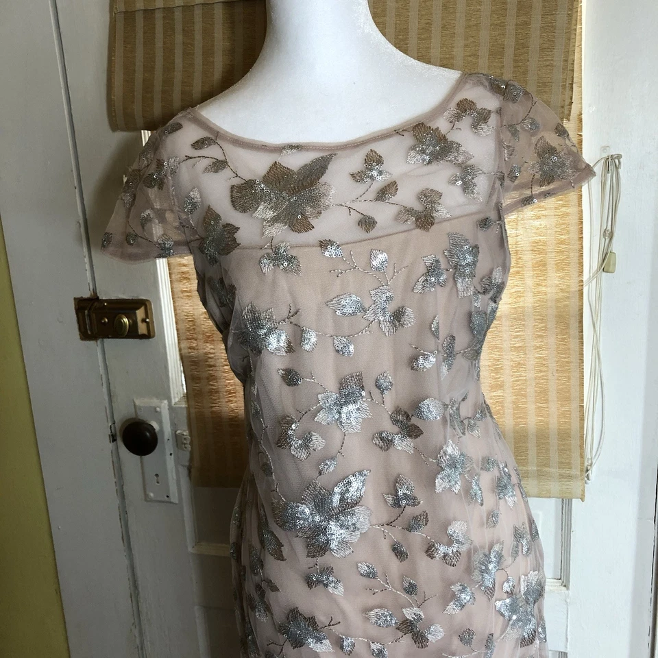 CALVIN KLEIN Embroidered Gown Blush Pink Sz 4 Floor Length Dress Cap Sleeve Prom - Image 2 of 4
