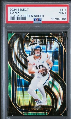 Bo Nix - 2024 Select Black & Green Shock SP Premier Level Rookie RC PSA 9 Mint