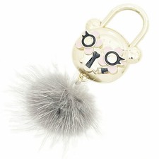   Authentic Furla Bear Keychain, Cadena, Fur, Metal, Gray, Gold Hardware, Bear,