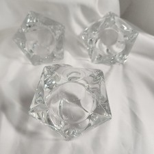 3 Partylite Retired Windswept Votive Candle Holders 24 Heavy Lead Crystal Star