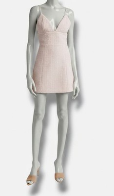 alice and olivia pink tweed dress CARLI SPAGHETTI STRAP TWEED MINI DRESS in CANDY/WHITE