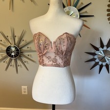 Victoria's Secret 34D Dream Angels Pink Lace Mesh Floral Bustier Underwire