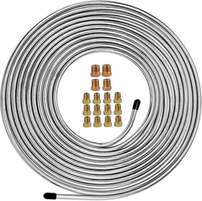 Brake Line Kit 25 Ft 1/4'' - Upgraded Zinc-Coated Flexible Brake Tubing Roll with