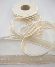 2 Yards of Chanel LE Gold White Holiday Chiffon Ribbon Authentic 3/4 wide