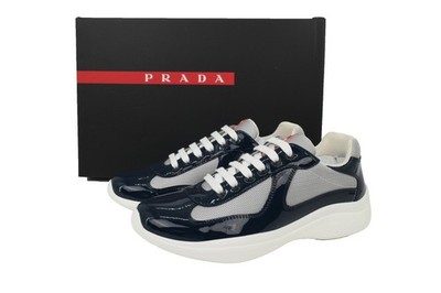 Prada Two-Tone Gloss Navy Grey Mesh Panel White Thick Sole Designer Trainers For