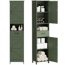 67" H Tall Bathroom Storage Cabinet with 2 Barn Doors and 1 Drawer, Narrow St...
