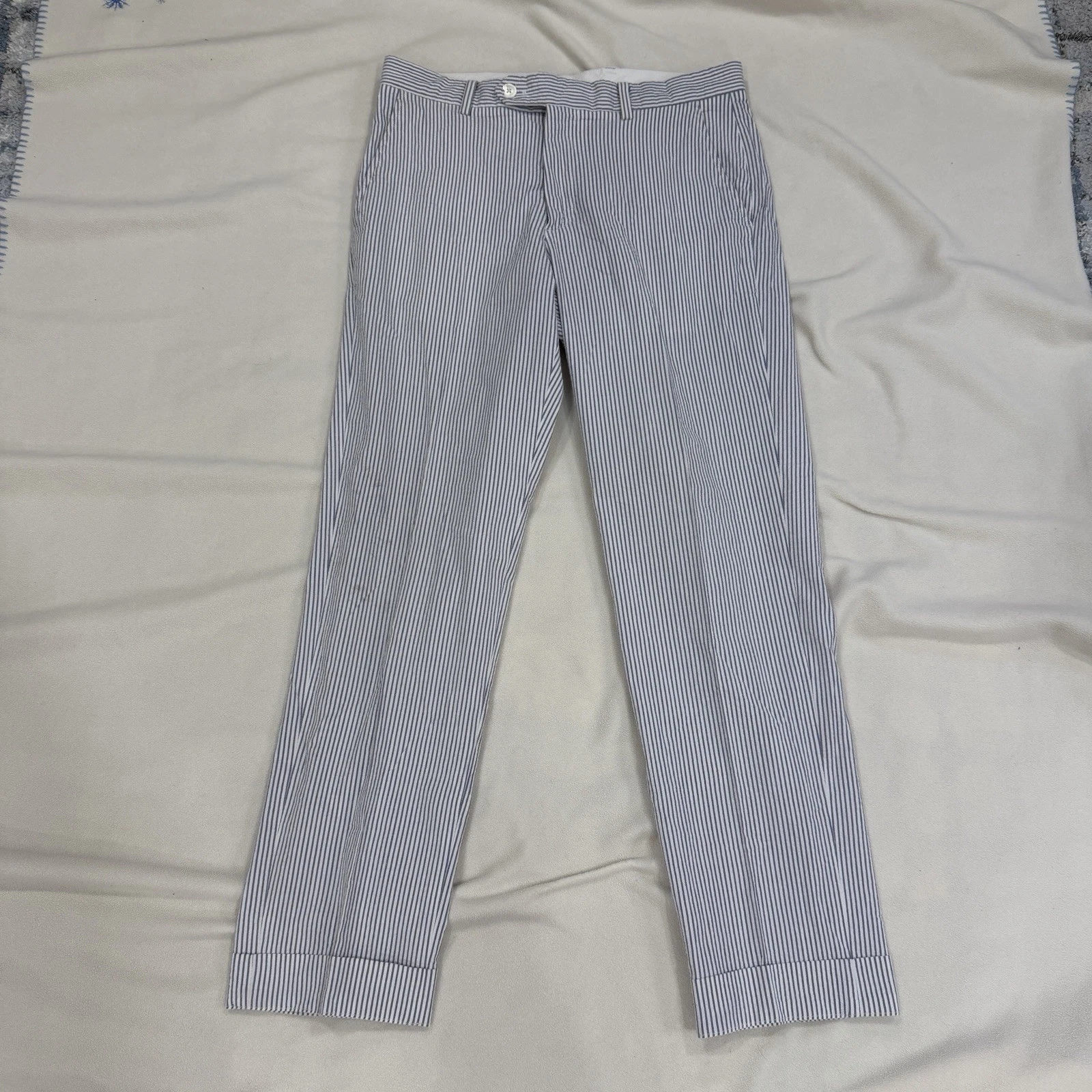 Brooks Brothers Pants Mens 32x28 Blue Stripe Seersucker Cotton Chino Clark Fit
