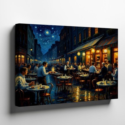 Starry Night Cafe Scene Canvas Wall Art Romantic Outdoor Dining Cityscape Print