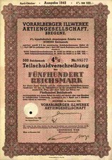 Vorarlberger ILLWERKE AG 1942 Bregencja RWE GROWAG Lorüns Wiedeń Stuttgart 500 RM 