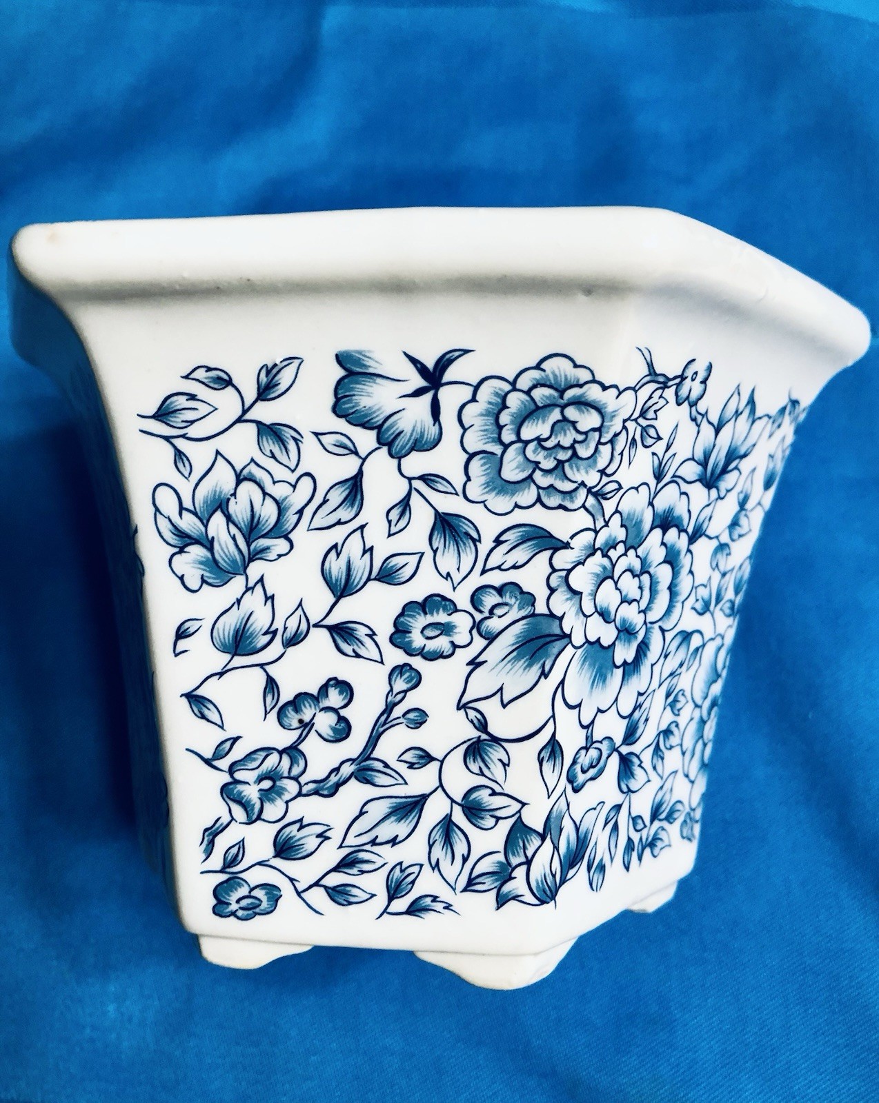 4” Blue & White Jacobean Floral Hexagon Planter Plant/Bonsai/Succulents ...