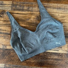 Puma Seamless Sports Bra Gray Size Large Medium Support Adjustable Straps
