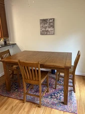 Amish Solid Oak Counter height Table With 2 Chairs