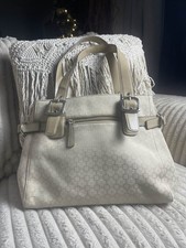 Nine West Beige Cream Tote Bag Geometric Monogram Buckle