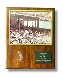 Willie Mays Autographed Baseball Photo Plaque w/ Global Authentication Cert.